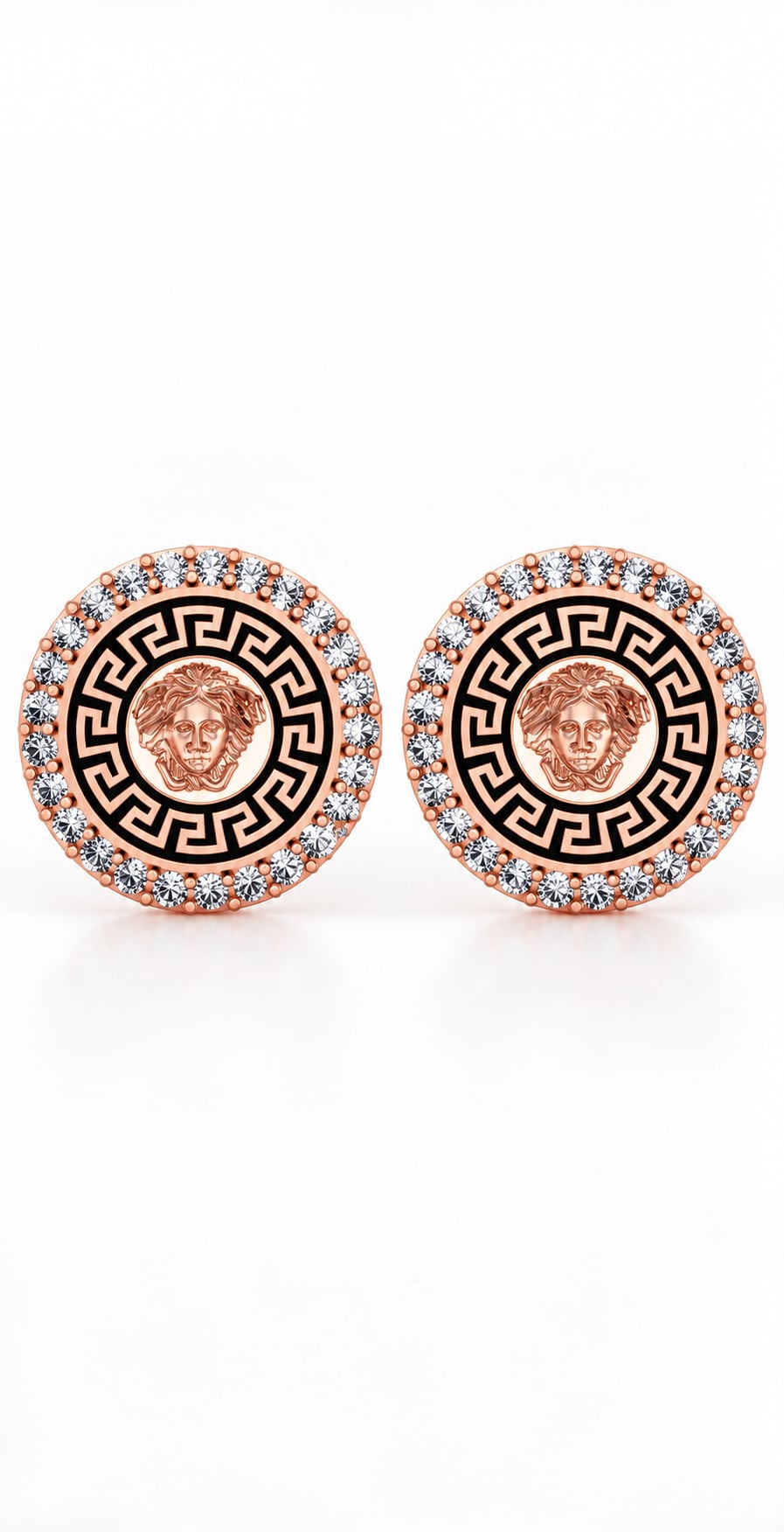 Rose gold stud earrings with stone-set borders