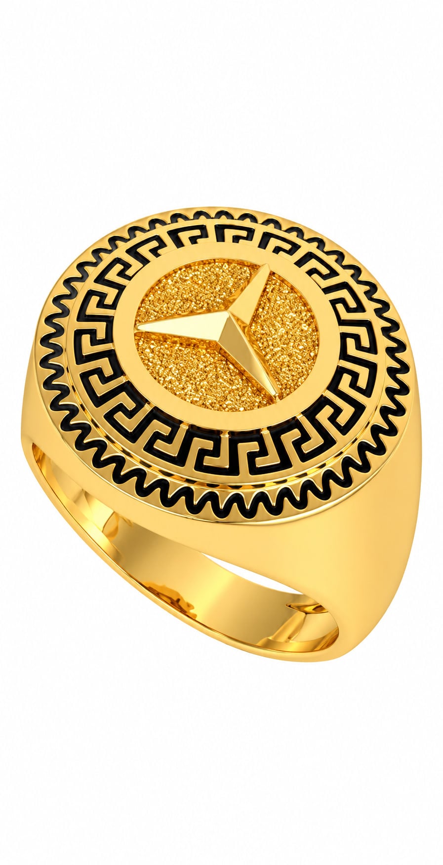 Gold signet ring with an enamelled border